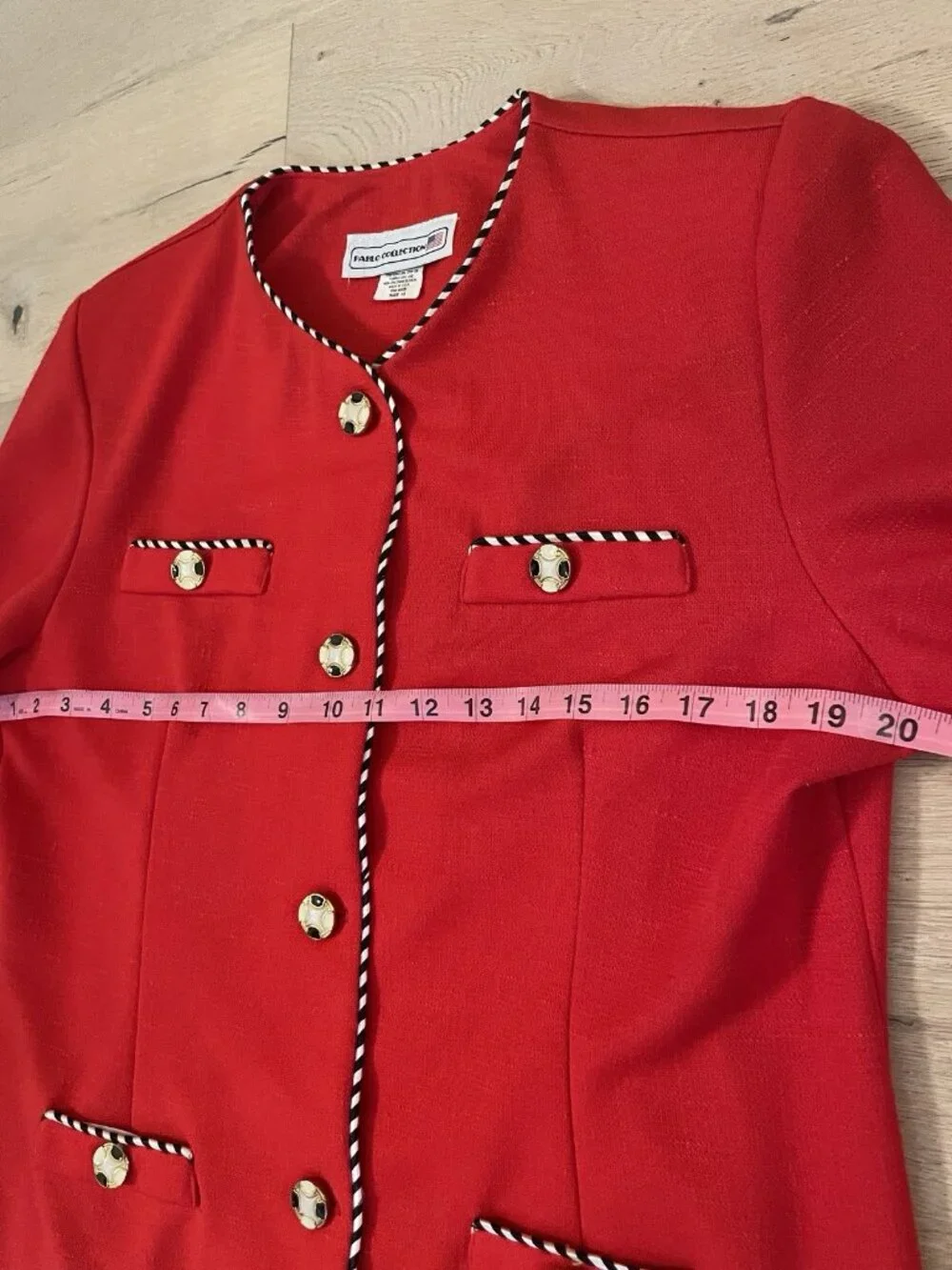 Vintage Red Suit Jacket Blazer, Striped Trim, Retro Dressy Buttons Old Money, 12